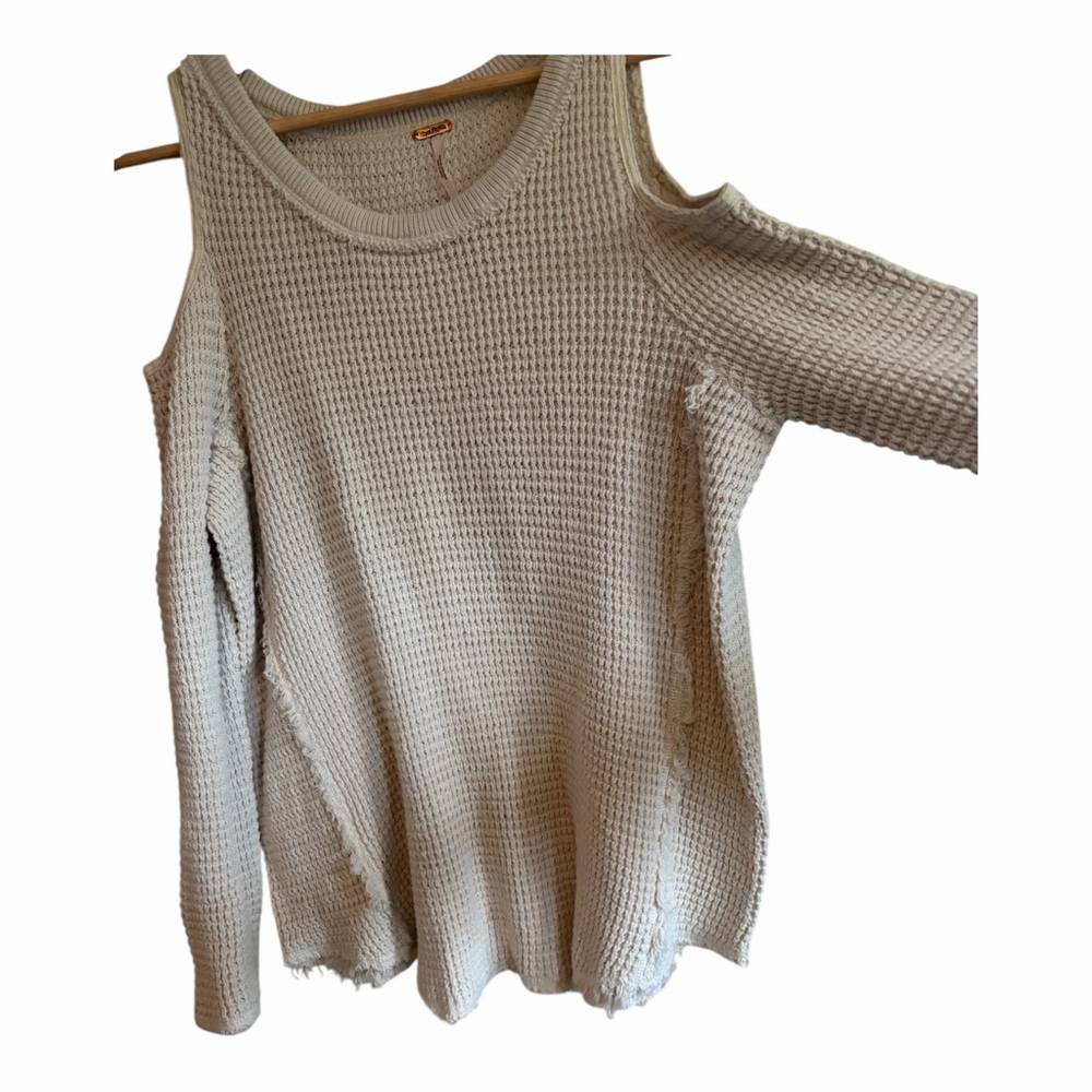 Free People Size Medium Cream Cold Shoulder Sweater